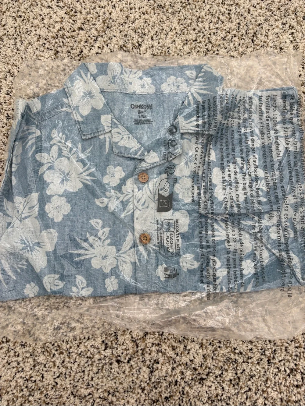OshKosh B’gosh Tropical Print Button-Front Shirt, Blue, 5, NWT